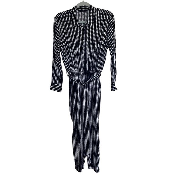 Marimekko Uniqlo Womens Jumpsuit Size M Black Dotted Long Sleeve Pure Rayon New - Picture 11 of 12